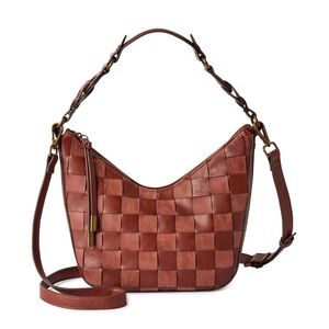 Brown Woven Faux Leather Crossbody Bag with Adjustable Strap